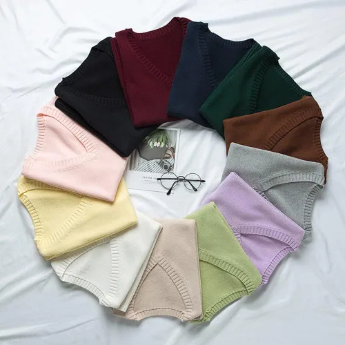 Miniatura 5 de Blostirno Chaleco de suéter para mujer, cuello en V, uniforme JK, chalecos Kint, sólido, clásico, sin mangas, suéteres
