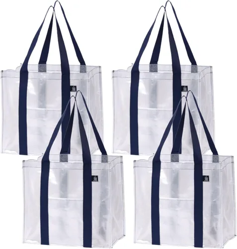Miniatura 10 de VENO Paquete de 4 bolsas de comestibles reutilizables de Navidad, bolsas de compras resistentes con asas, para carrito de compras con parte inferior