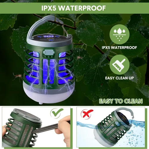 Miniatura 7 de Paquete de 2 exterminadores de insectos 3 en 1 recargable por USB, portátil, impermeable, repelente de mosquitos, linterna LED para exteriores, Verde