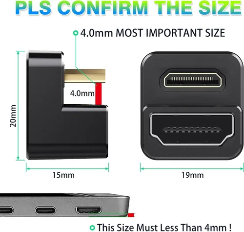 Miniatura 7 de AGVEE Paquete de 1 adaptador mini HDMI macho a HDMI hembra en ángulo de 180 grados, en forma de U 4K @60HZ, convertidor de conector extensor