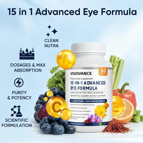 Miniatura 7 de VisioVance Fórmula avanzada 15 en 1 para ojos, fórmula neurobella para ojos con los 3 carotenoides, luteína y zeaxantina, extracto de arándano