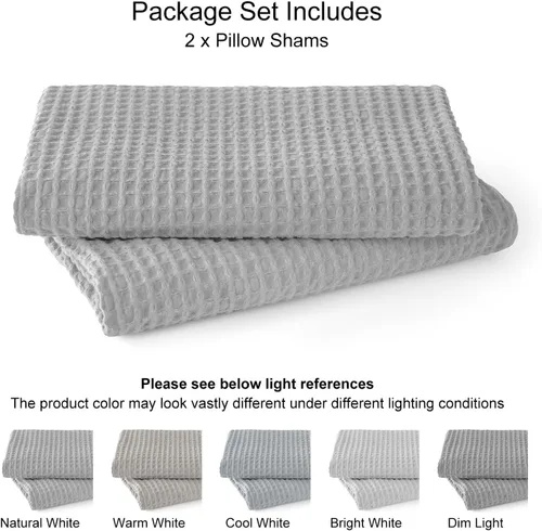 Miniatura 6 de PHF Funda de almohada 100% algodón con tejido de gofre, 18 x 18 pulgadas, sin relleno, paquete de 2 elegantes fundas de almohada cuadradas Gris claro