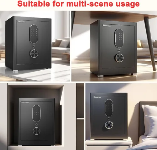 Miniatura 7 de Caja fuerte, caja fuerte para dinero con bolsa impermeable ignífuga, cajas fuertes de tamaño mediano con teclado digital, sistema de alarma doble
