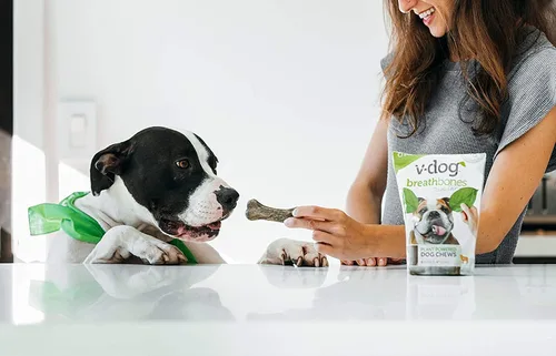 Miniatura 7 de V-dog Golosinas para perros – Limpieza de dientes veganos Breathbone Dental Huesos – Aliento fresco – 8 onzas – Minis – Todo natural, fabricado