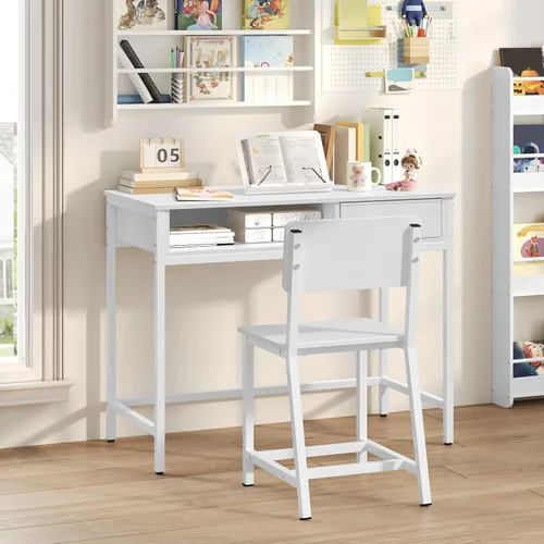 MAHANCRIS Juego de escritorio y silla para niños, escritorio de escritura para estudiantes, escritorio de estudio para niños con clasificador de