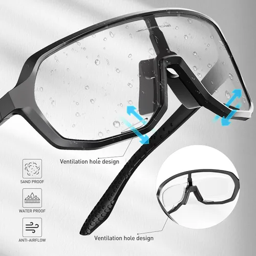 Miniatura 3 de KAPVOE Gafas de ciclismo fotocromáticas para hombres y mujeres, gafas de sol de bicicleta de montaña, gafas deportivas con protección UV Negro