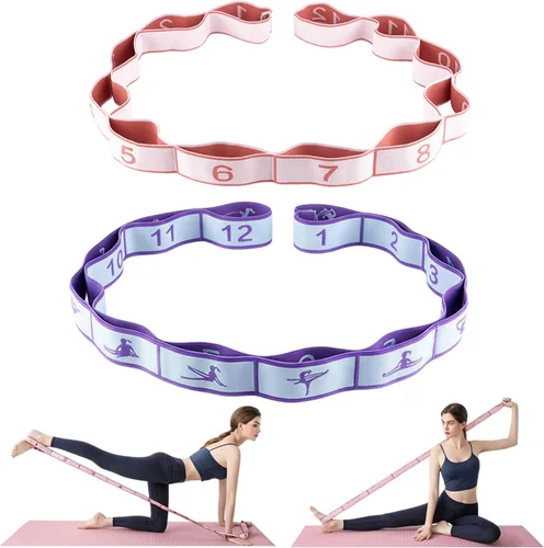 Miniatura 7 de 2PCS Elastic Yoga Stretching Strap with 12 Loops Stretch Resistance Exercise Bands for Yoga,Pilates,Dance,Rhythmic Gymnastics,Physical
