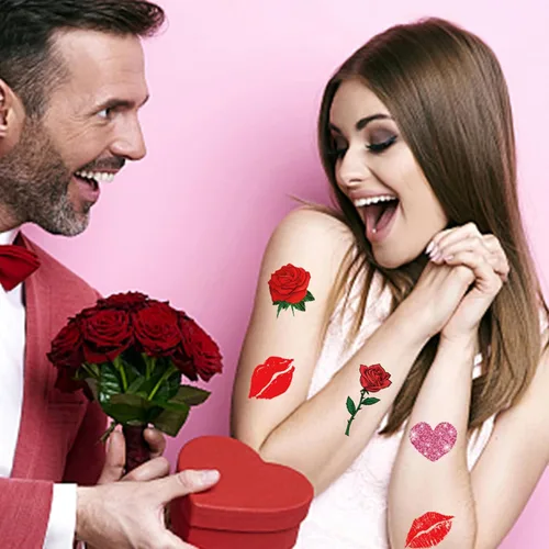 Miniatura 8 de Calcomanías de tatuaje para el día de San Valentín, diseño de corazón, beso, labio, tatuajes temporales, decoración del día de San Valentín