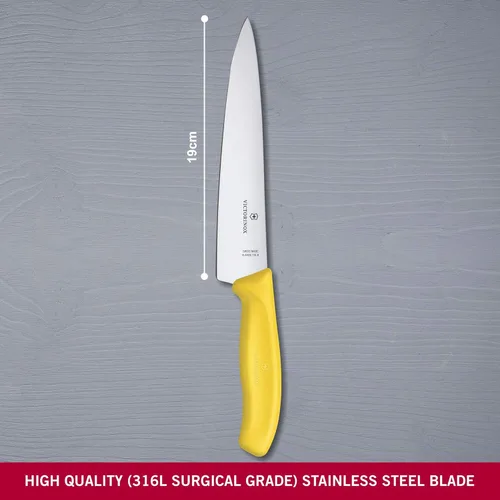Miniatura 2 de Victorinox Swiss Classic, Cuchillo de trinchar, hoja extraafilada, borde recto, 7.5 in, mango de plástico, acero inoxidable, amarillo