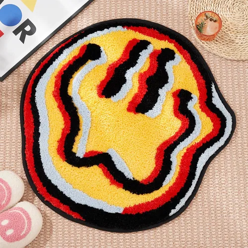 Miniatura 12 de ELDONE Trippy - Tapete de baño de cara feliz azul, alfombras geniales para dormitorio, alfombra de preparación, alfombra hippie antideslizante