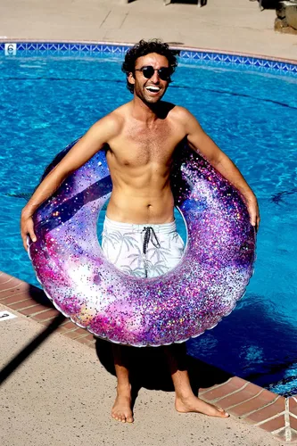 Miniatura 4 de PoolCandy Tubo de piscina Galaxy Glitter de 48 pulgadas – Anillo de natación inflable jumbo para espacio profundo con purpurina holográfica rosa