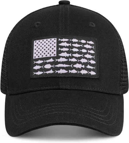 Miniatura 2 de Sombrero de camionero con bandera de pez estadounidense, regalos de pesca para hombres, sombrero de pesca Snapback perfecto para pesca y uso diario
