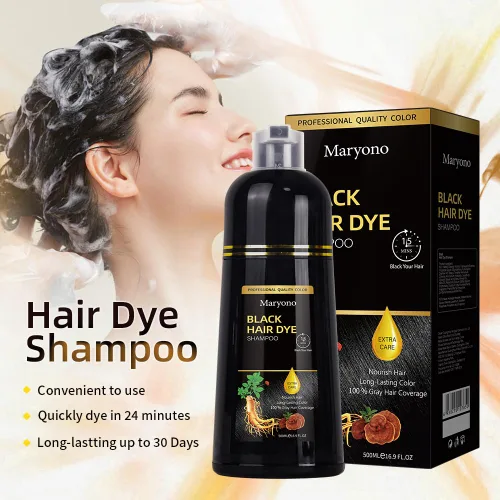 Miniatura 4 de Maryono Champú de tinte para el cabello castaño oscuro 3 en 1 para cobertura de canas, ingredientes herbarios, color instantáneo, para mujeres
