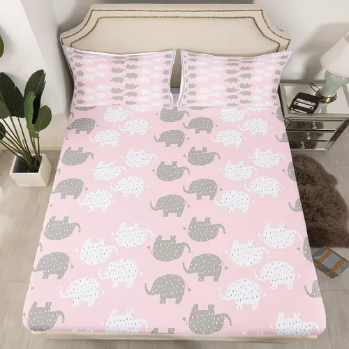 Miniatura 10 de Castle Fairy Kawaii - Sábana bajera ajustable tamaño individual, diseño de elefante blanco y gris, suave y lujoso, juego de sábanas de dibujos