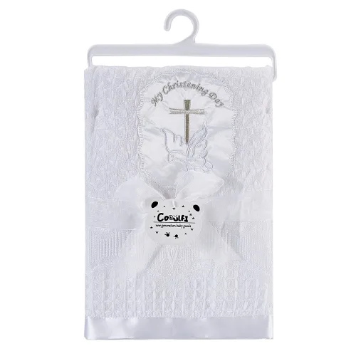 Miniatura 6 de Booulfi Mantas de bebé bordadas con cruz neutra para niños y niñas, manta blanca para bautizo, bautizo, borde satinado, cubierta de chal