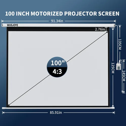Miniatura 2 de WASJOYE - Pantalla de proyector motorizada 100" - 4:3, pantalla de proyección eléctrica para pared/montaje en techo con control remoto - Pantalla