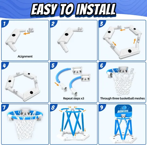 Miniatura 5 de Aro de baloncesto para piscina, juguete flotante de aro de baloncesto para juego de agua con 4 pelotas de baloncesto, juegos de piscina de verano