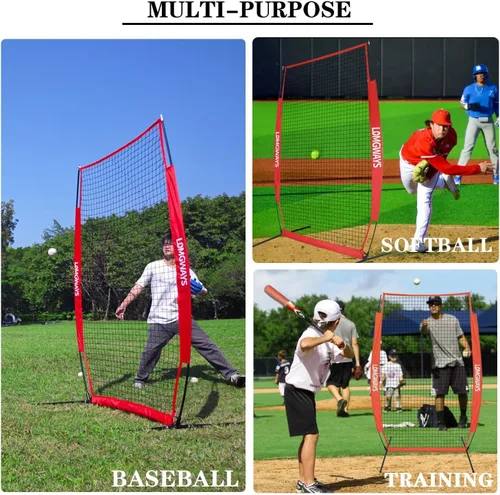 Miniatura 5 de Pantalla portátil de lanzamiento de béisbol y softbol, red de protección de jarra de 4 x 7 pies con bolsa de transporte y estacas de tierra, red