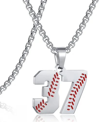 Miniatura 15 de SKQIR Colgante de número de jersey de béisbol para hombres y niños - Cadena de acero inoxidable para atletas - Negro