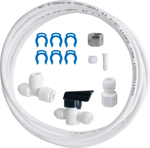 Aquasure Kit de línea de agua para máquina de hielo con válvula de cierre, tubo de grado alimenticio de 25 pies de 1/4 pulgadas, accesorios de