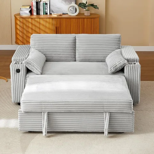 Miniatura 34 de hansones Sofá cama extraíble multifuncional de 66 pulgadas con mesa auxiliar oculta, reposabrazos de almacenamiento, puerto de carga integrado