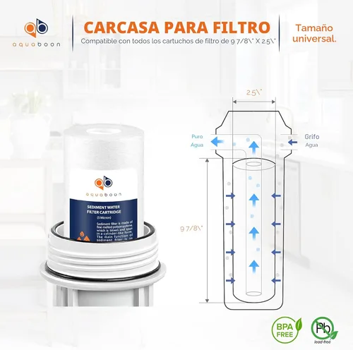 Miniatura 2 de Aquaboon Filtro de sedimentos de 5 micras de 10 x 2.5 pulgadas, repuesto para toda la casa compatible con filtros de agua de pozo, P5, AP110