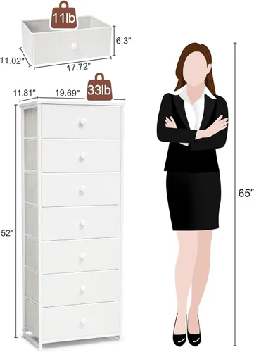 Miniatura 3 de Crestlive Products Cajonera alta, torre de almacenamiento de 7 cajones de tela, cómodas - Unidad organizadora vertical para dormitorio, pasillo