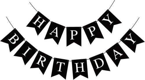 Cartel negro de feliz cumpleaños, decoración de fiesta de cumpleaños negro para hombres y mujeres, suministros de fiesta de baby shower, bandera,