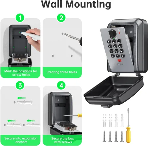 Miniatura 7 de Caja de Seguridad para Llaves MAILADA, Caja de Seguridad con Combinación de 12 Dígitos para Llaves, Código de Reposo, Gran Capacidad y Resistente a