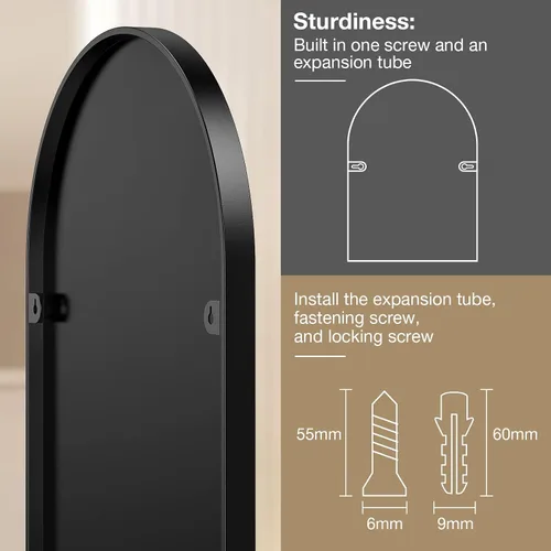 Miniatura 8 de Brightify Espejo arqueado, espejo de arco negro de 30 x 40 pulgadas, marco de metal, espejo de pared arqueado negro, espejo de tocador de baño