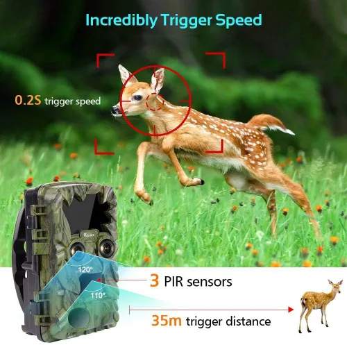 Miniatura 5 de Cámara de rastro de doble lente con visión nocturna Starlight 4K 20MP Wildlife Game Camera con 0.2s activado por movimiento IP66 impermeable cámara