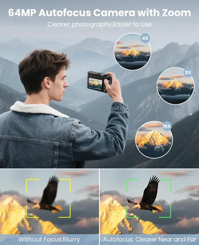 Miniatura 4 de Cámara Digital 4K para Fotografía con Enfoque Automático, Cámara de Vlogging de Doble Lente de 64MP para Video Anti-Vibración, Cámaras de Viaje