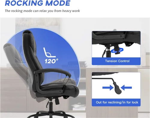 Miniatura 4 de Silla de escritorio ergonómica, ancha, grande y alta de 500 libras con soporte lumbar, reposabrazos y reposacabezas, silla de oficina giratoria