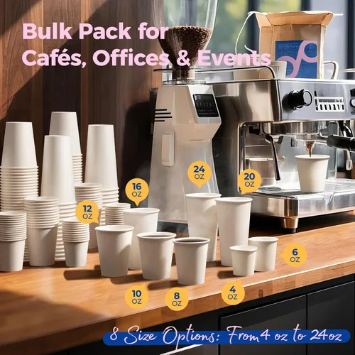 Miniatura 6 de Fit Meal Prep [Paquete de 200] Vasos desechables de papel blanco de 4 onzas, para bebidas calientes y frías, para café, expreso, cortado, agua, té