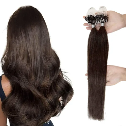 Miniatura 14 de Extensiones de cabello humano microlink de 16 pulgadas, extensiones de cabello natural suave de microcuentas, color #1 negro azabache, 100% cabello
