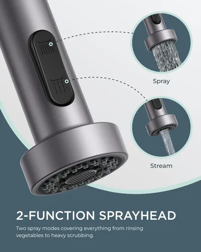 Miniatura 3 de FORIOUS Grifo de cocina con rociador extraíble, grifo de fregadero clásico de resorte extraíble de acero inoxidable comercial de una sola manija Gris