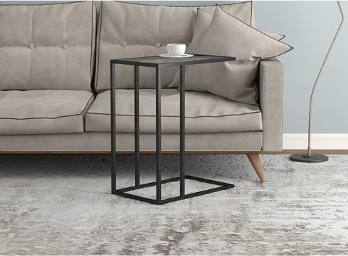 Miniatura 4 de Safdie & Co. Mesa de acento 19L de cristal en forma de C de metal negro, transparente
