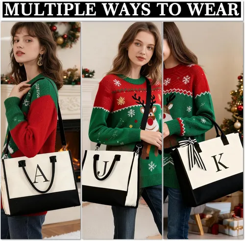 Miniatura 3 de YOOLIFE Regalos para mujeres – Bolsa de lona con inicial y bolsa de maquillaje con correa ajustable, regalos de cumpleaños para mujeres y ella