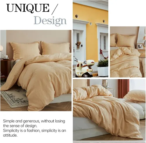 Miniatura 5 de Simple&Opulence Juego de funda de edredón 100% lino, 3 piezas, estilo básico, lino lavado francés, color sólido, suave, transpirable, ropa de cama