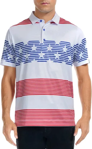 Miniatura 68 de DEOLAX Camisa de golf para hombre, con estampado de moda, atlética, de manga corta, clásica, casual, ajuste seco, suave, para hombres