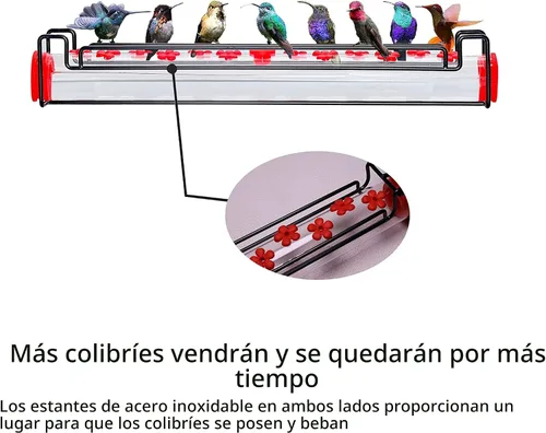 Miniatura 3 de Alimentador de colibríes para colgar en exteriores, colgar y ventana, tubo horizontal de dos modos de alimentación para colibríes, con percha