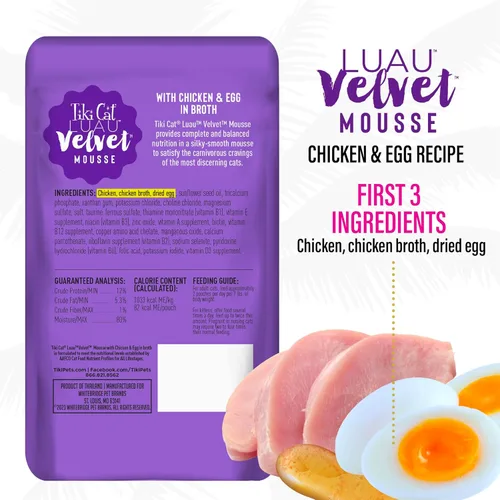 Miniatura 5 de Tiki Cat Luau Velvet Mousse, pollo y huevo en caldo, nutrición completa para una dieta equilibrada, comida húmeda para gatos para todas las etapas
