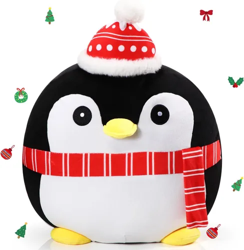 Miniatura 8 de Huwena Almohada de felpa grande de 14 pulgadas, decoración de Navidad, suave y tierna, cojín de peluche para abrazar, regalo para Navidad, fiestas