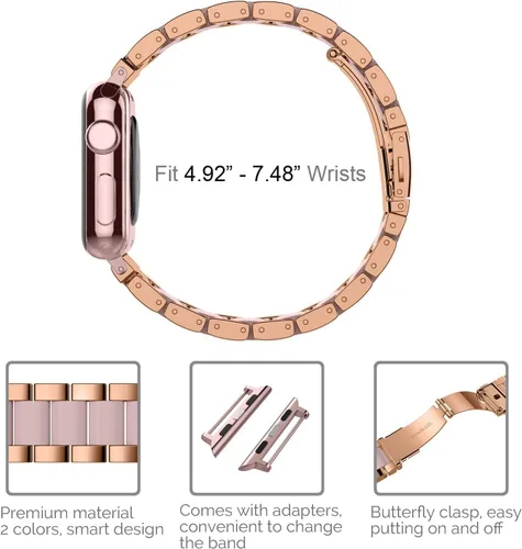 Miniatura 5 de Wearlizer - Correa compatible con Apple Watch de 38/40/41/42 mm; pulseras de moda para mujer, acero inoxidable + resina metálica de repuesto