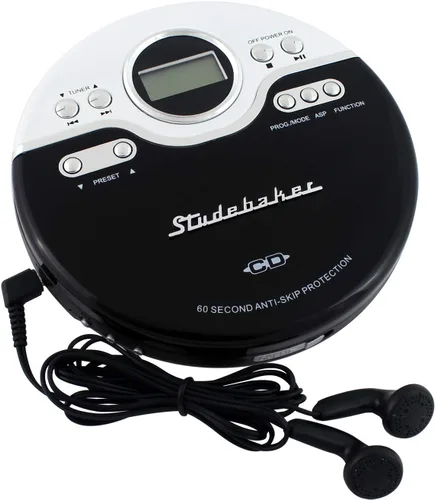 Studebaker SB3703BWB - Reproductor personal de CD/MP3 para correr con compatibilidad con audiolibros, función de marcador y radio FM PLL, color