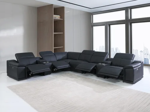 Miniatura 91 de BlackJack Furniture Venice - Juego de sofá reclinable seccional de cuero italiano de grano superior de 12 piezas con 4 reclinables eléctricos