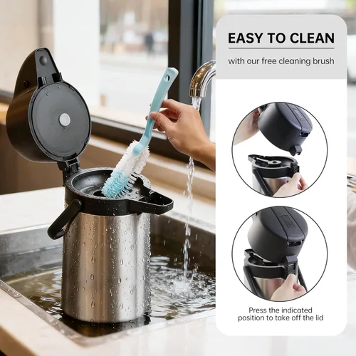 Miniatura 6 de Airpot - Dispensador de café térmico con bomba, 2.2L/74 onzas, aislado de acero inoxidable, gran jarra de café, palanca de acción para agua