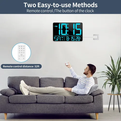 Miniatura 3 de PERSUPER Reloj de pared digital de 13 pulgadas con control remoto, 25 tonos de llamada, temperatura, calendario, 0-100% brillo automático