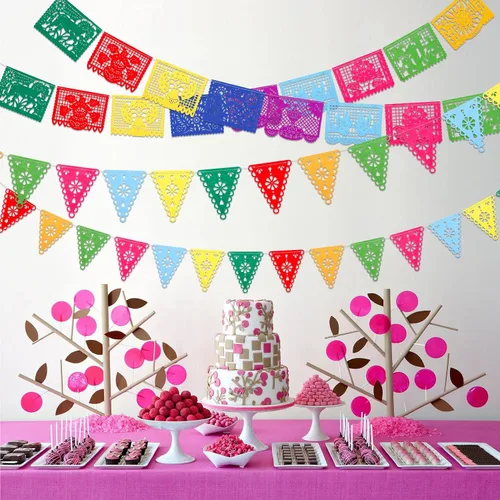 Miniatura 7 de Qpout Paquete de 4 carteles de decoración de fiesta mexicana, guirnalda de fieltro del día de los muertos, colorido cartel mexicano para fiesta