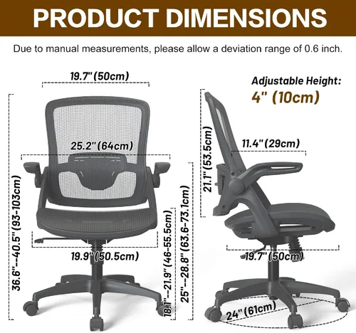 Miniatura 3 de KOLLIEE Silla de oficina en casa de malla ergonómica giratoria con soporte lumbar ajustable, silla de computadora cómoda negra con abatible